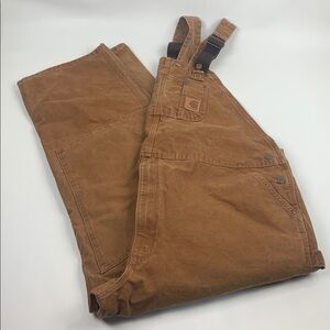 Vintage Carhartt brown Bib Overalls with Logo Patch Canvas Workwear Size 48/32